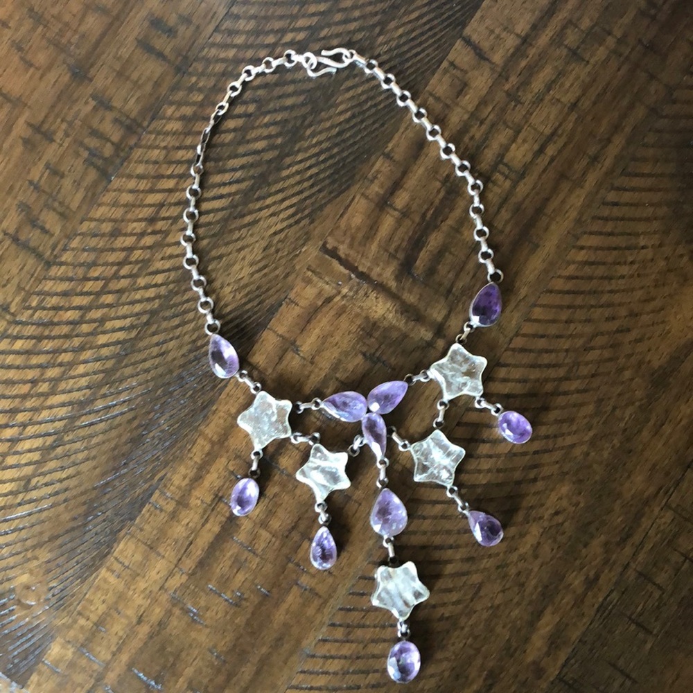 Sterling silver amethyst and quartz necklace